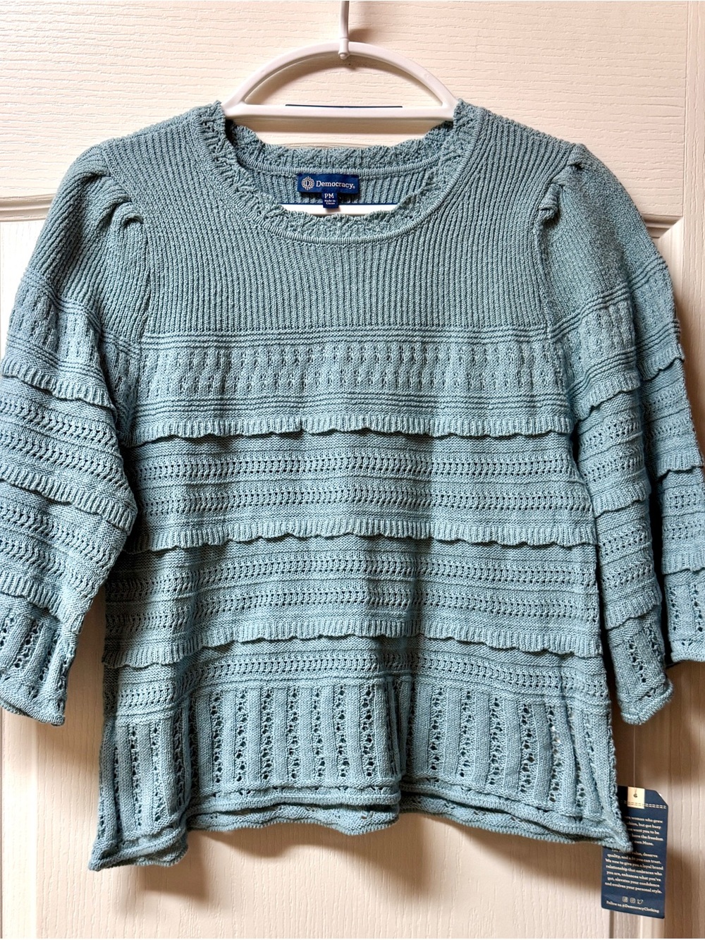 Democracy Light Blue Knit Ruffle Sweater